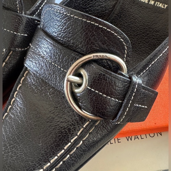 PRADA Black Leather Mules/Kitten Heels. EUC. Like-new! With box. SZ 37.5. - Picture 7 of 11